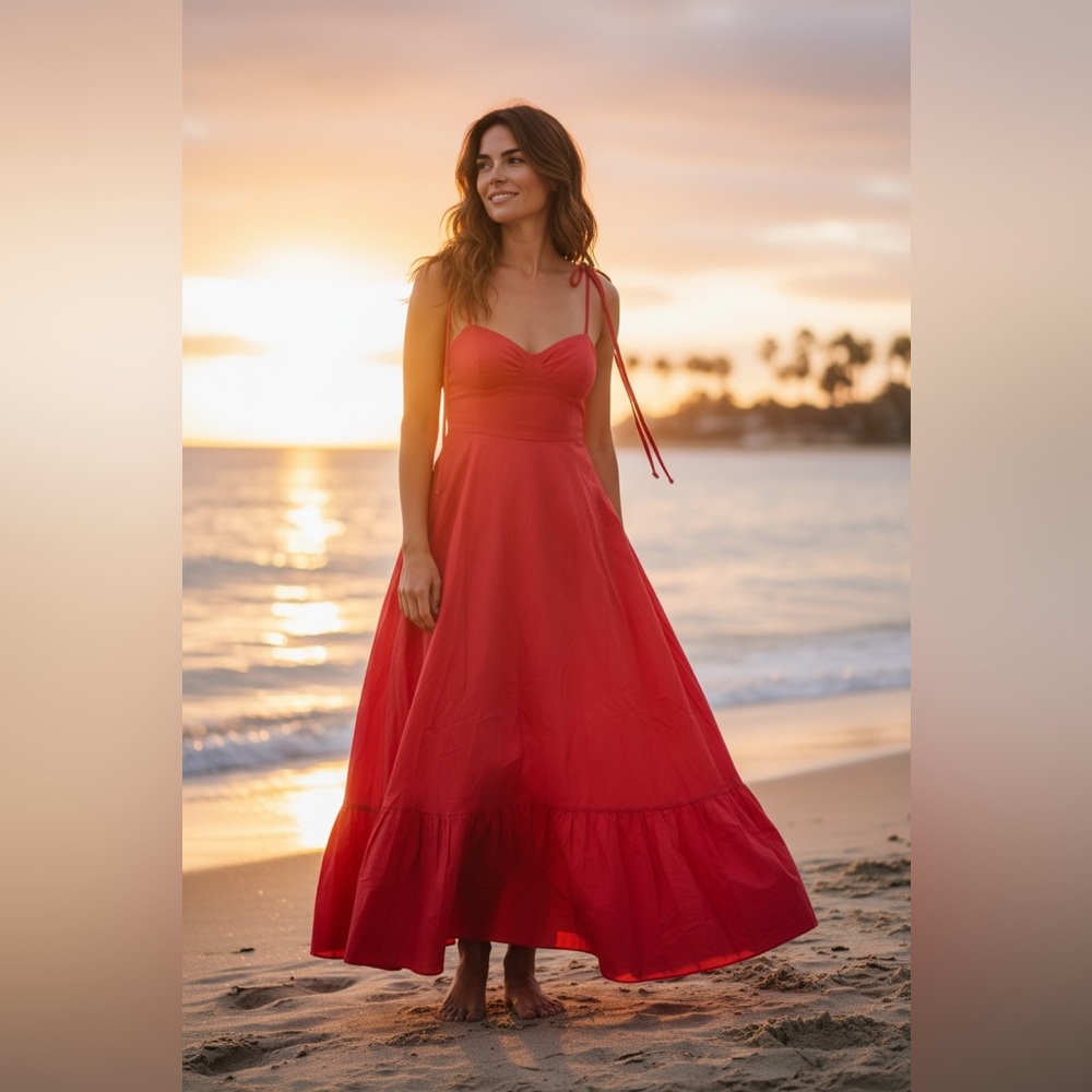 NWT Chic 100% Cotton Red Maxi Dress size Medium - Picture 2 of 7
